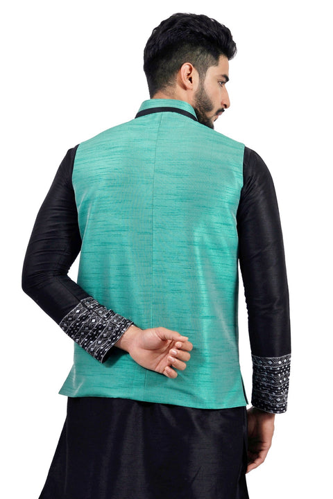 Saris and Things Darkcyan Nehru Jacket for Men