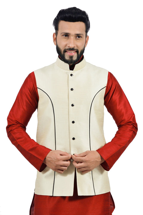 Saris and Things Cream Nehru Jacket for Men