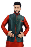 Saris and Things Dark Oak Leaf Nehru Jacket for Men