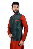 Saris and Things Dark Oak Leaf Nehru Jacket for Men