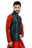 Saris and Things Dark Oak Leaf Nehru Jacket for Men