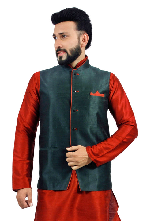 Saris and Things Dark Oak Leaf Nehru Jacket for Men