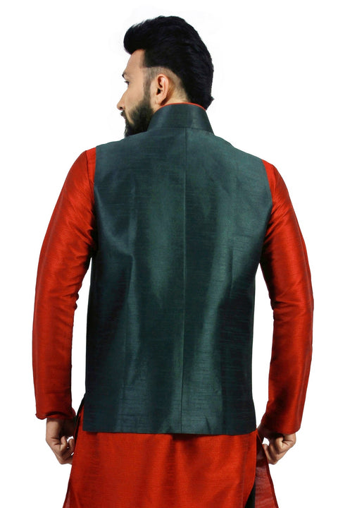 Saris and Things Dark Oak Leaf Nehru Jacket for Men