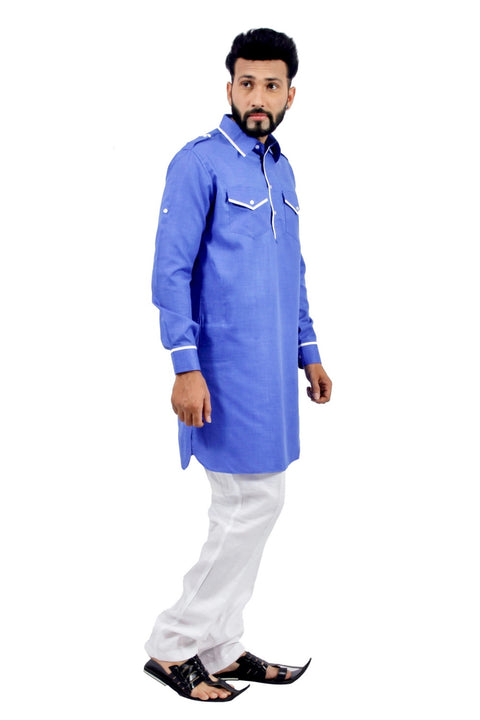 Saris and Things Blue Pathani Suit for Men