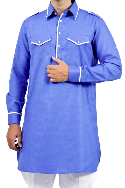 Saris and Things Blue Pathani Suit for Men