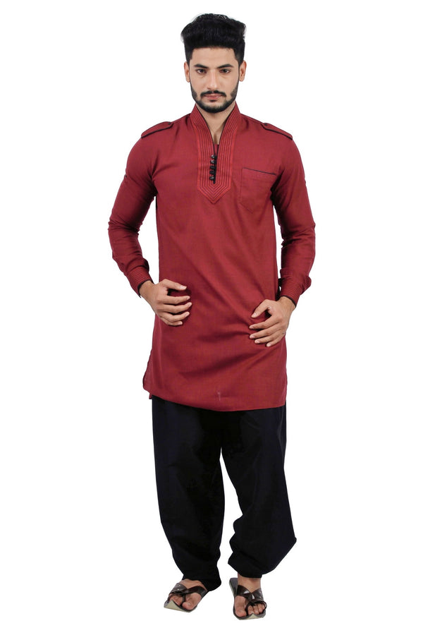 Saris and Things Maroon Pathani Suit for Men