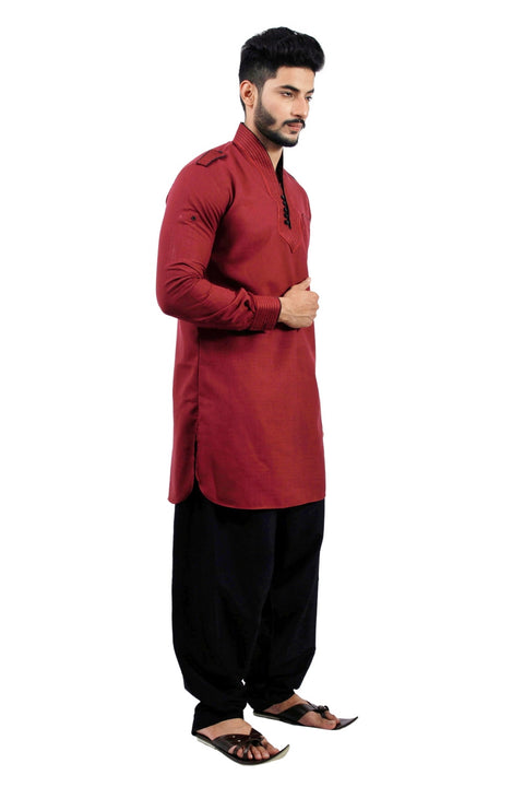 Saris and Things Maroon Pathani Suit for Men