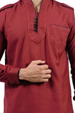 Saris and Things Maroon Pathani Suit for Men