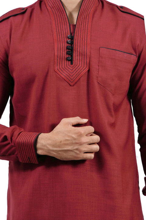 Saris and Things Maroon Pathani Suit for Men