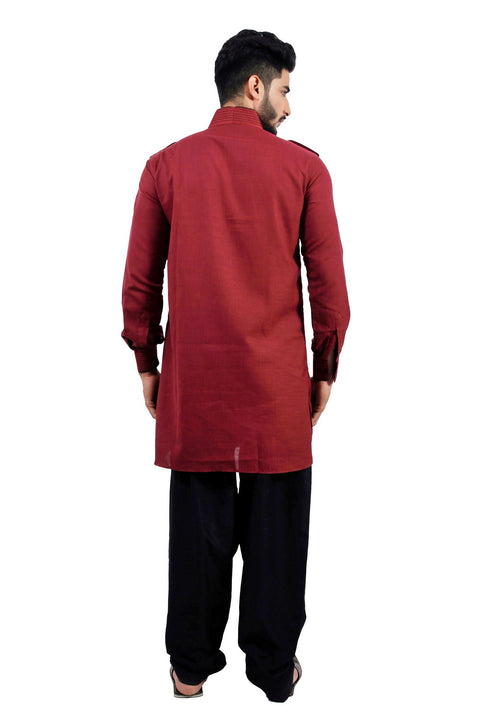 Saris and Things Maroon Pathani Suit for Men