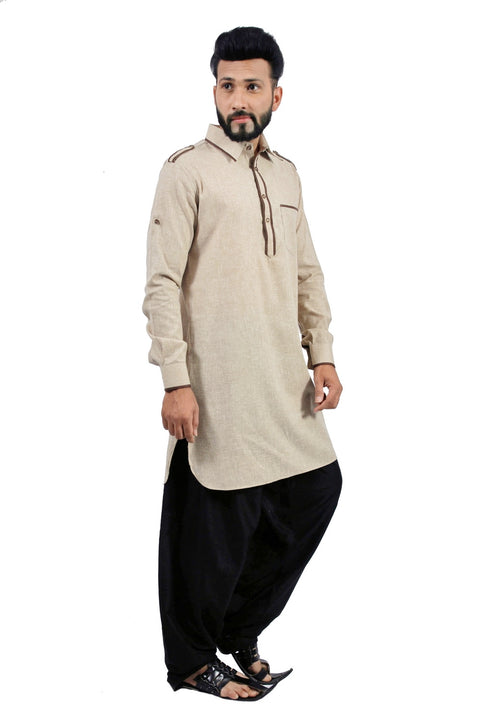 Saris and Things Dark Khaki Pathani Suit for Men