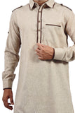 Saris and Things Dark Khaki Pathani Suit for Men