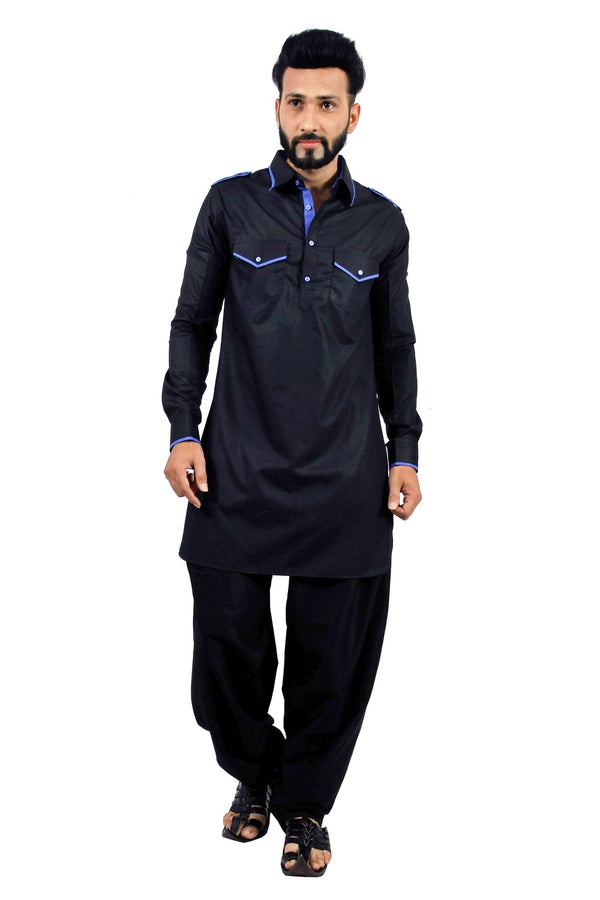 Saris and Things Black Pathani Suit for Men