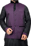 Indian Traditional Silk Black Sherwani Kurta Set with Plum Jacket for Men