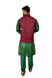 Indian Traditional Ghiccha Silk Green Sherwani Kurta Set with Multicolour Jacket for Men