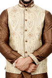 Indian Traditional Silk Otter Brown Sherwani Kurta Set with Cream Jacket for Men