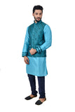 Indian Traditional Silk Lagoon Blue Sherwani Kurta Set with Celadon Green Jacket for Men