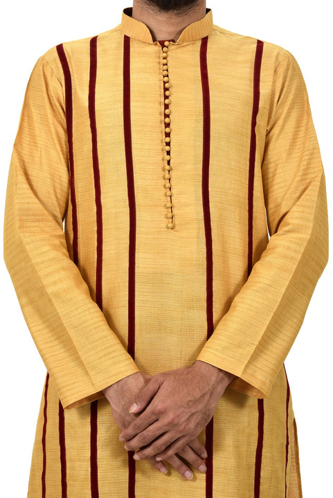 Indian Traditional Cotton Silk Golden Yellow Kurta Pajama for Men