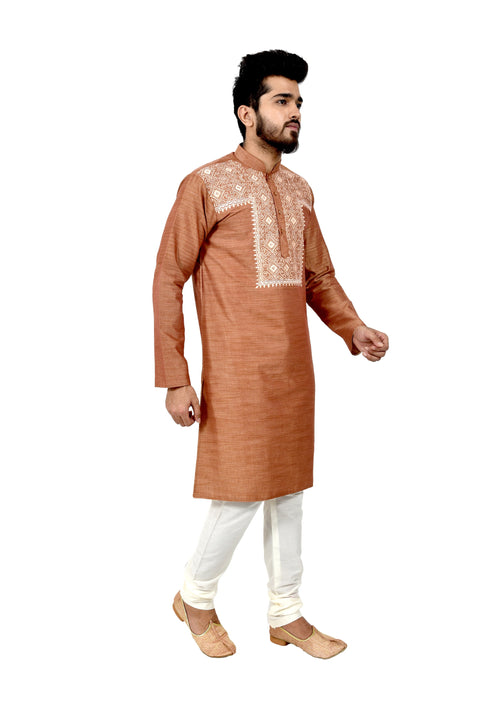 Indian Traditional Cotton Silk Light Brown Kurta Pajama for Men