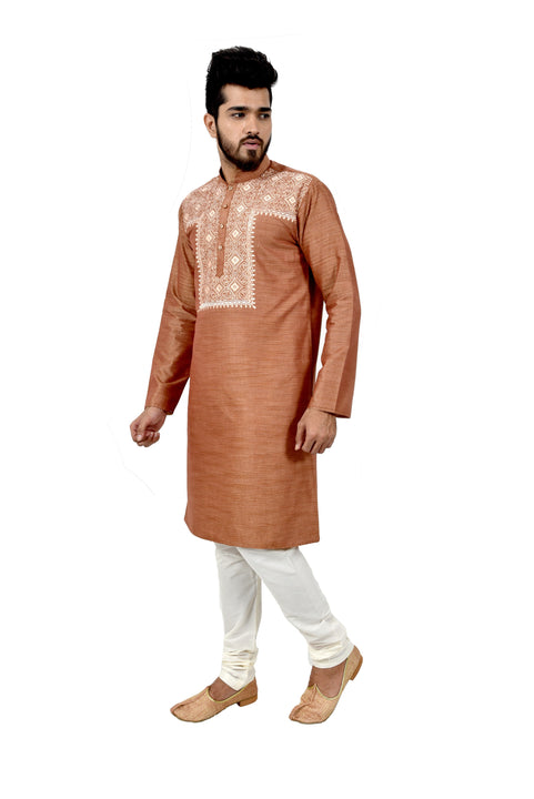 Indian Traditional Cotton Silk Light Brown Kurta Pajama for Men