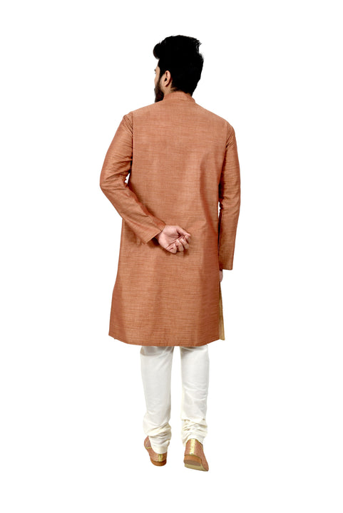 Indian Traditional Cotton Silk Light Brown Kurta Pajama for Men