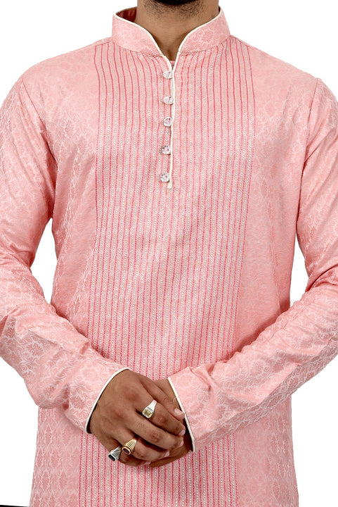 Indian Traditional Brocade Silk Cotton Candy Kurta Pajama for Men