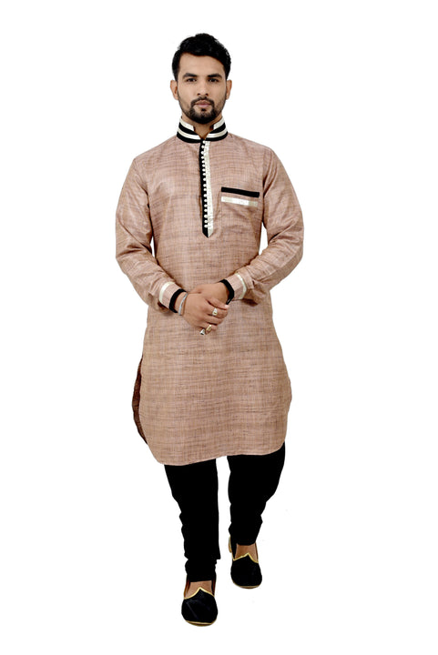 Indian Traditional Cotton Silk Desert Sand Kurta Pajama for Men