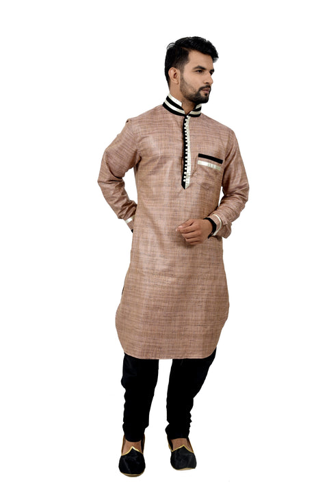 Indian Traditional Cotton Silk Desert Sand Kurta Pajama for Men