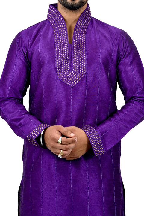 Indian Traditional Silk Purple Kurta Pajama for Men