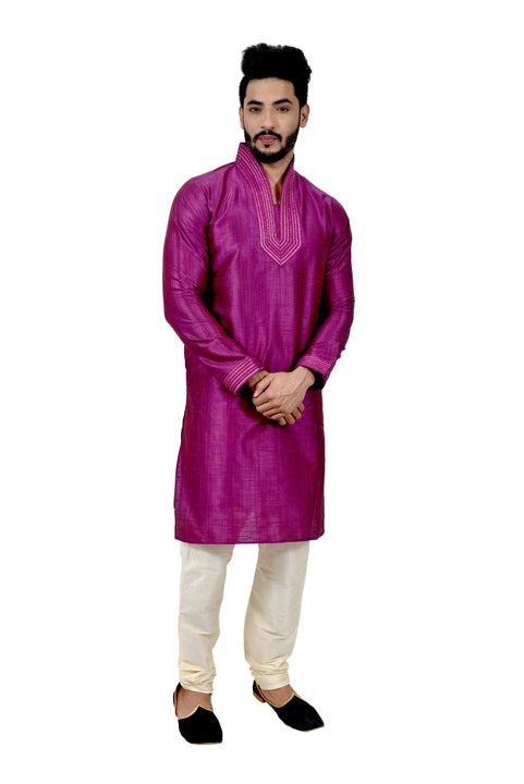 Indian Traditional Ghiccha Silk Darkmagenta Kurta Pajama for Men