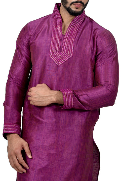 Indian Traditional Ghiccha Silk Darkmagenta Kurta Pajama for Men