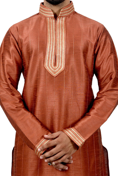 Indian Traditional Silk Sienna Kurta Pajama for Men