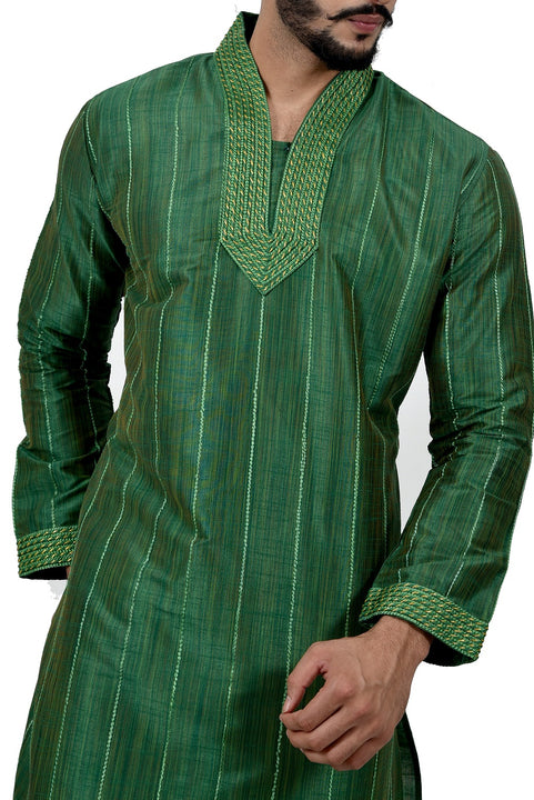 Indian Traditional Ghiccha Silk Green Kurta Pajama for Men