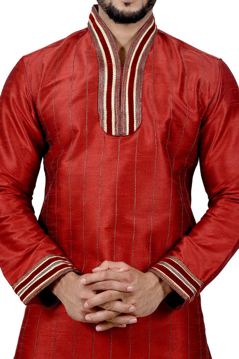 Indian Traditional Silk Maroon Kurta Pajama for Men