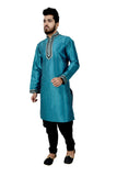 Indian Traditional Silk Peacock Blue Kurta Pajama for Men