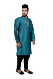 Indian Traditional Silk Peacock Blue Kurta Pajama for Men