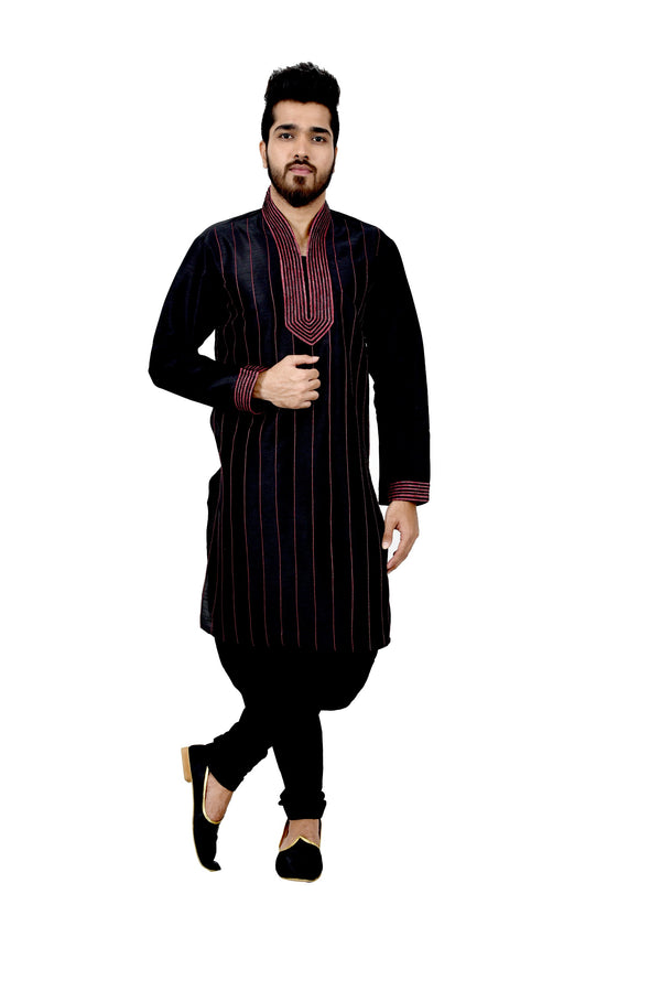 Indian Traditional Silk Black Kurta Pajama for Men