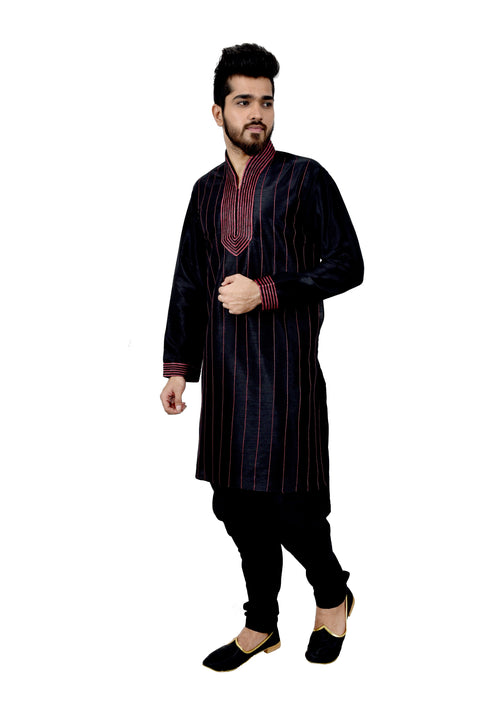 Indian Traditional Silk Black Kurta Pajama for Men