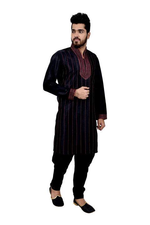 Indian Traditional Silk Black Kurta Pajama for Men