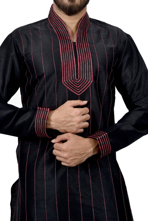 Indian Traditional Silk Black Kurta Pajama for Men