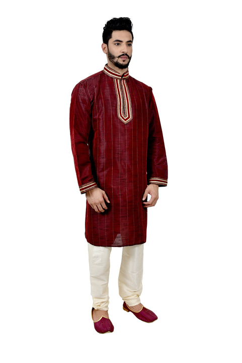 Indian Traditional Silk Maroon Kurta Pajama for Men