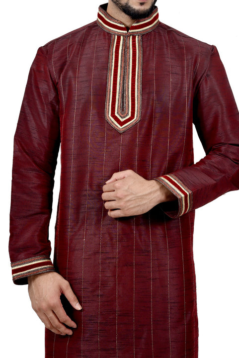 Indian Traditional Silk Maroon Kurta Pajama for Men
