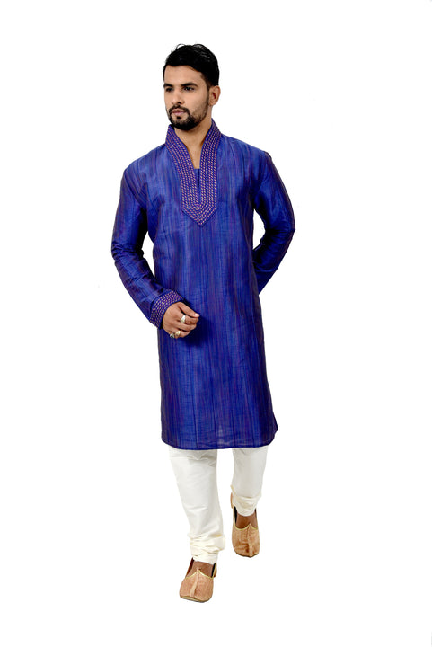 Indian Traditional Ghiccha Silk Blue Kurta Pajama for Men