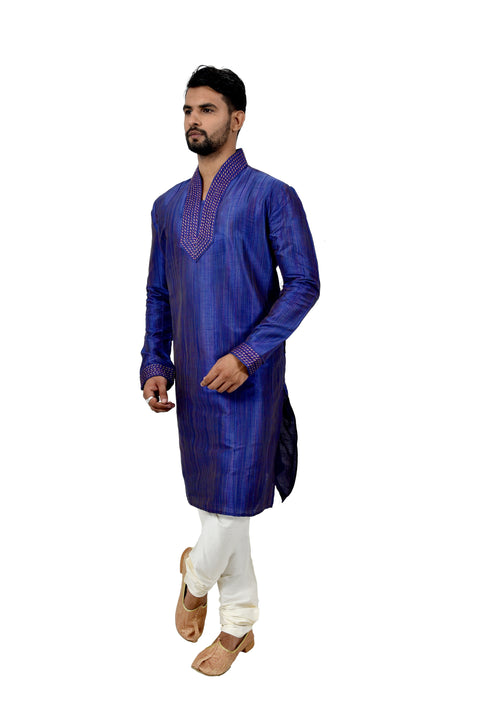 Indian Traditional Ghiccha Silk Blue Kurta Pajama for Men