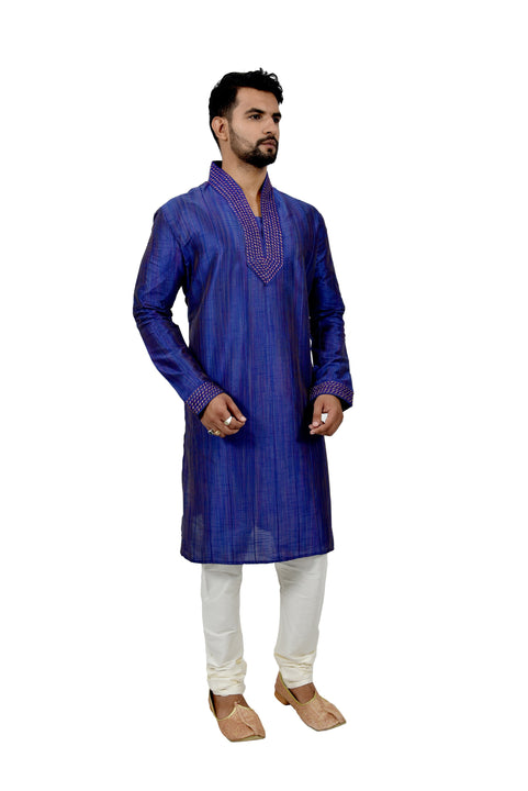 Indian Traditional Ghiccha Silk Blue Kurta Pajama for Men
