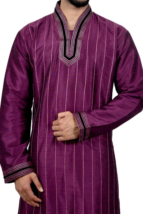 Indian Traditional Silk Purple Kurta Pajama for Men