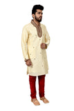 Indian Traditional Brocade Silk Cream Kurta Pajama for Men