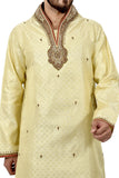 Indian Traditional Brocade Silk Lemonchiffon Kurta Pajama for Men