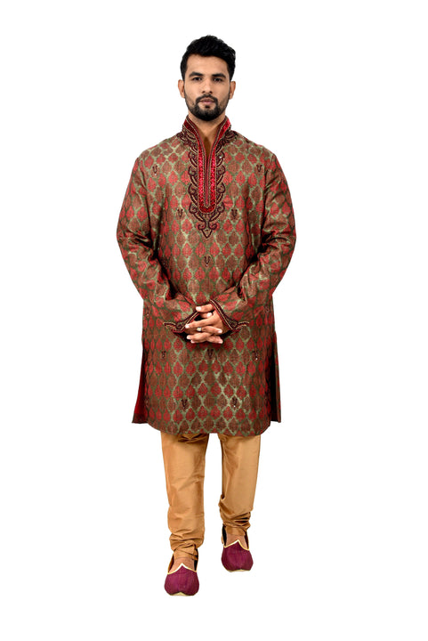 Indian Traditional Brocade Silk Multicolour Kurta Pajama for Men