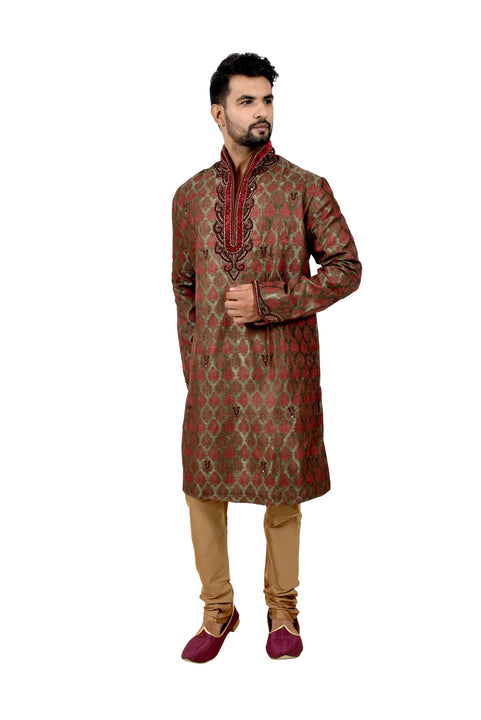 Indian Traditional Brocade Silk Multicolour Kurta Pajama for Men